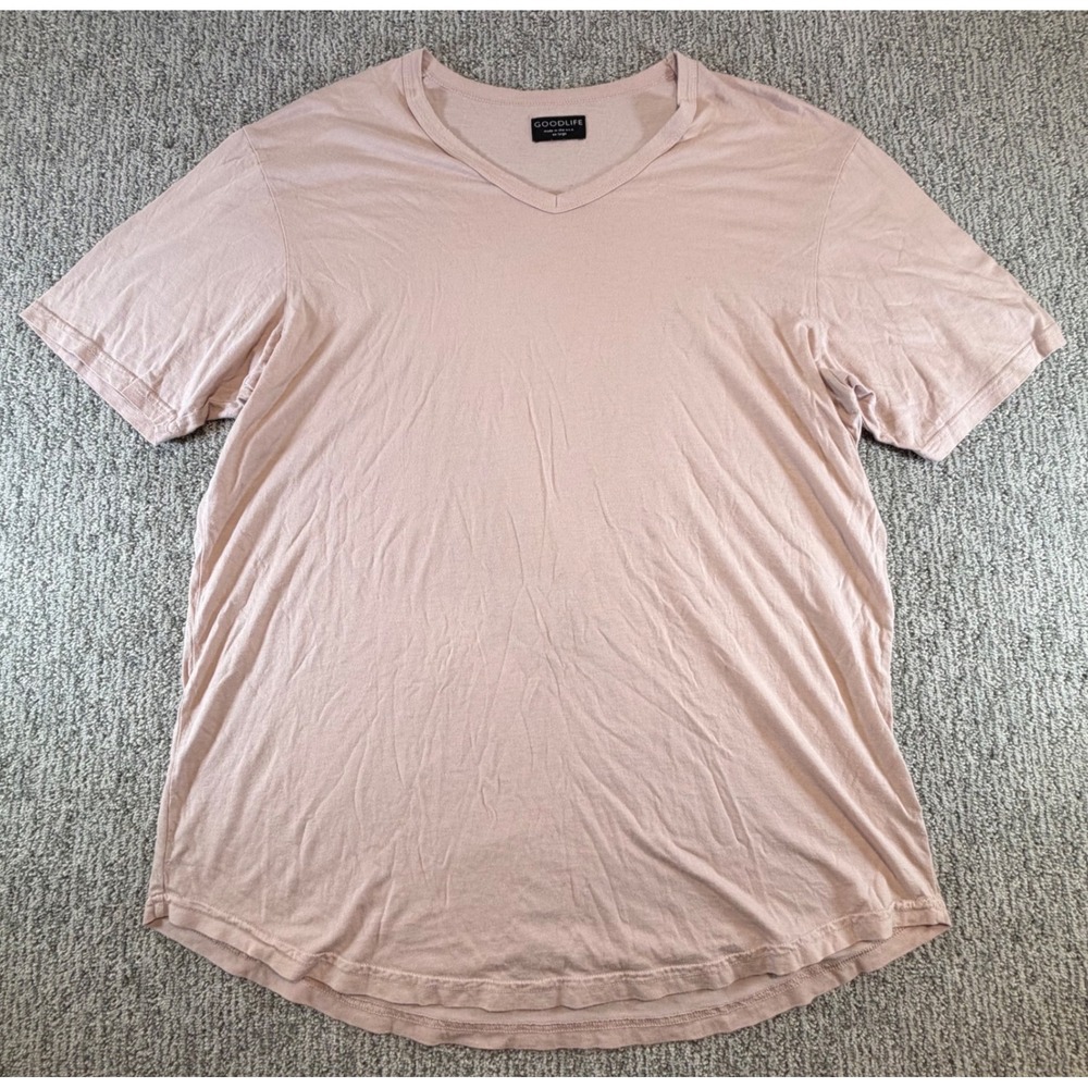 Goodlife V-Neck T-Shirt Mens XXL Pink Supima MicroModal Scallop Hem Made in USA